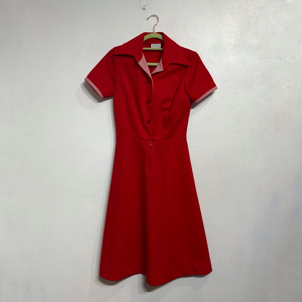 Cari Lu Red Dagger Collar Belted Fit Flare Vintage Midi Dress Sz 10 - Picture 2 of 12